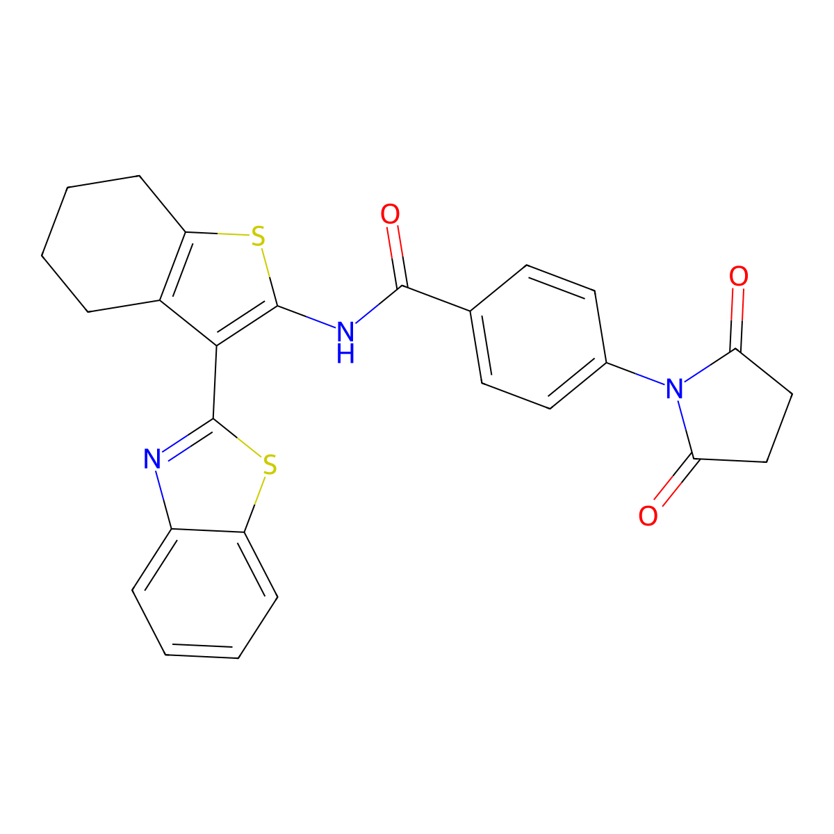N-[3-(1,3-benzothiazol-2-yl)-4,5,6,7-tetrahydro-1-benzothiophen-2-yl]-4-(2,5-dioxopyrrolidin-1-yl)benzamide molecular structure, CAS 328027-93-6