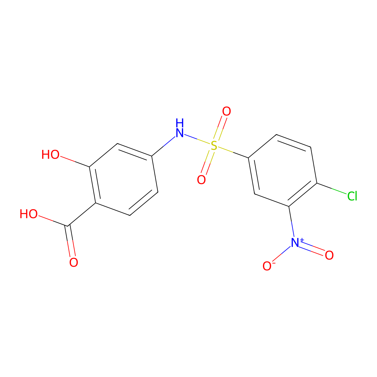 4-(4-Chloro-3-nitro-benzenesulfonylamino)-2-hydroxy-benzoic acid molecular structure, CAS 328028-09-7