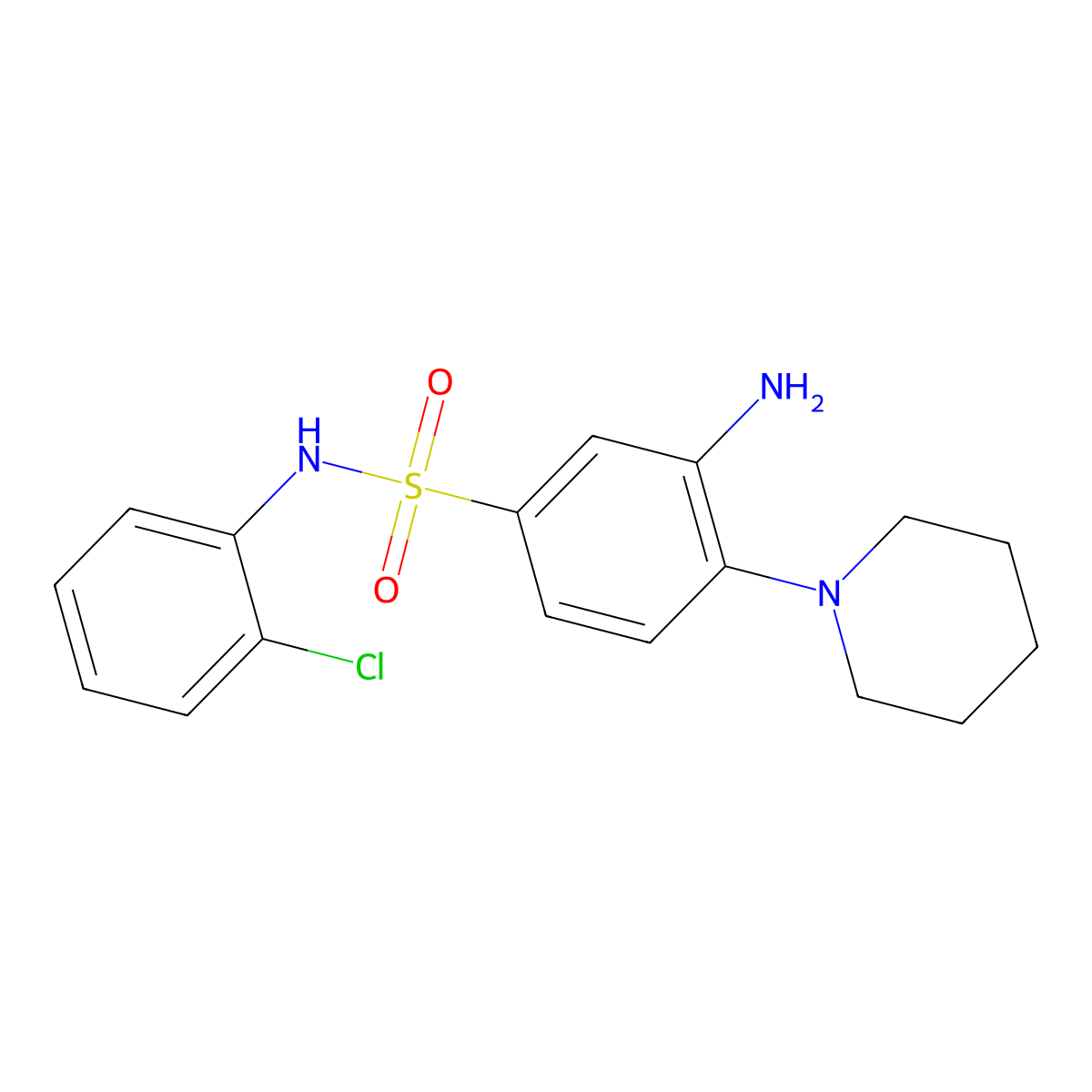 3-amino-N-(2-chlorophenyl)-4-(piperidin-1-yl)benzene-1-sulfonamide molecular structure, CAS 328028-28-0