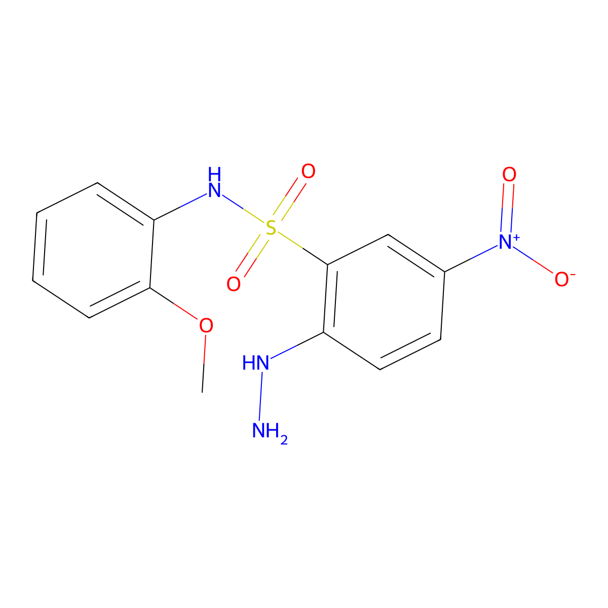 2-hydrazinyl-N-(2-methoxyphenyl)-5-nitrobenzene-1-sulfonamide molecular structure, CAS 328028-51-9