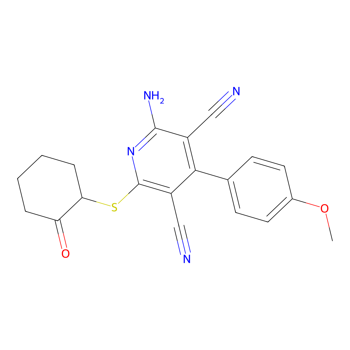 2-Amino-4-(4-methoxyphenyl)-6-((2-oxocyclohexyl)thio)pyridine-3,5-dicarbonitrile molecular structure, CAS 328029-77-2