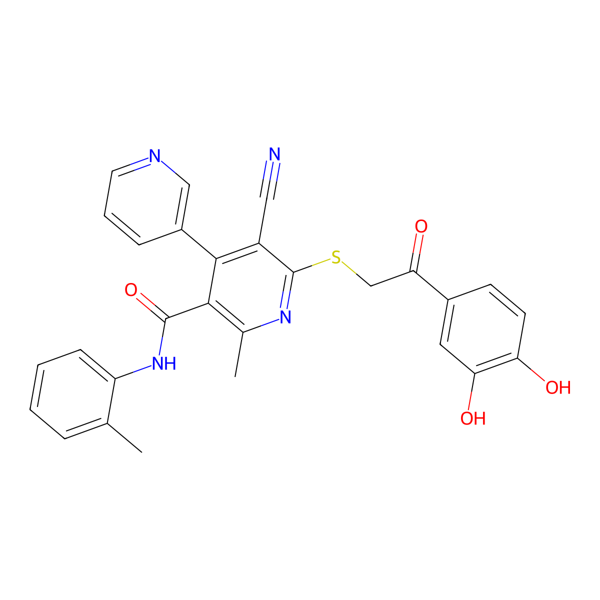 5-cyano-6-[2-(3,4-dihydroxyphenyl)-2-oxoethyl]sulfanyl-2-methyl-N-(2-methylphenyl)-4-pyridin-3-ylpyridine-3-carboxamide molecular structure, CAS 328030-51-9