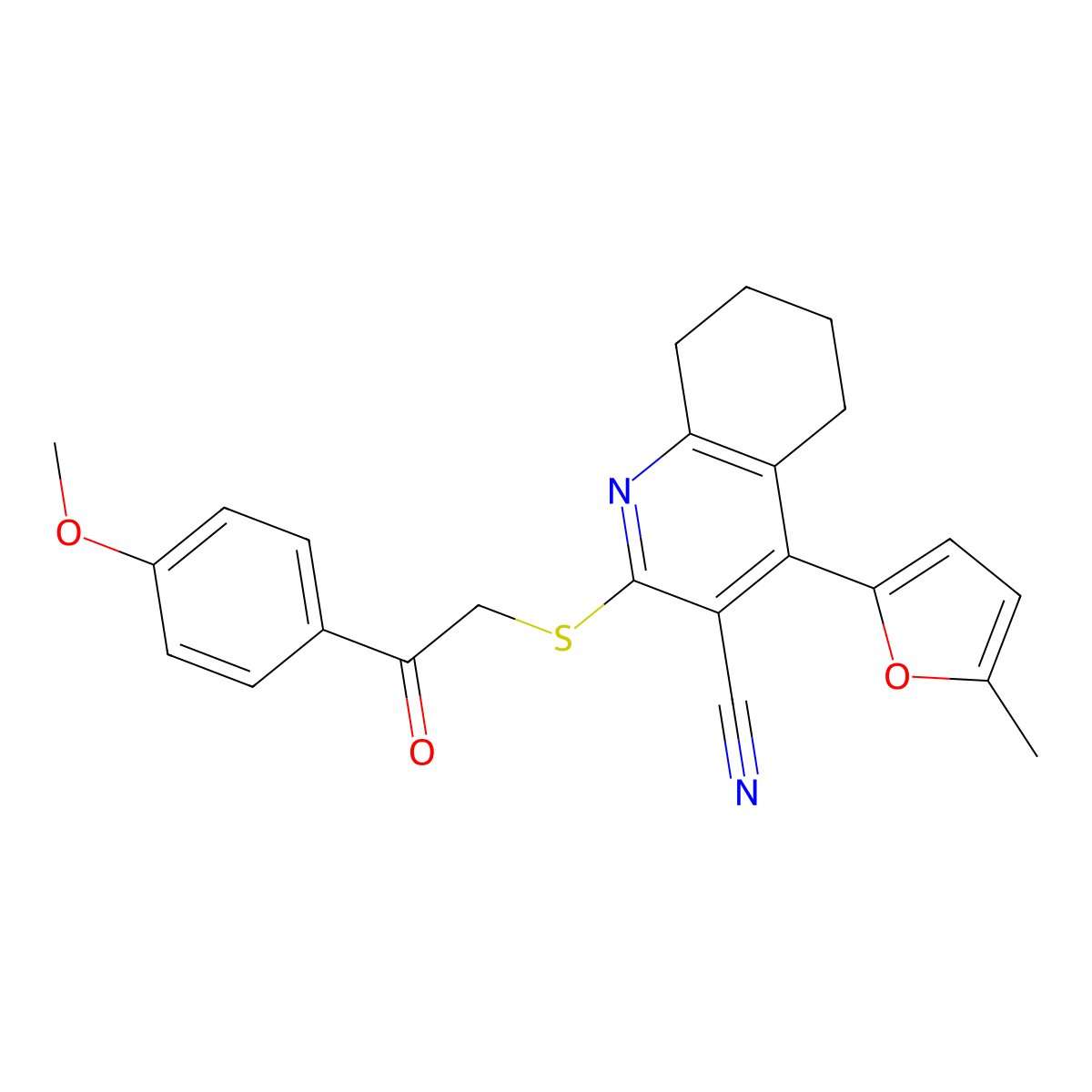2-{[2-(4-Methoxyphenyl)-2-oxoethyl]sulfanyl}-4-(5-methylfuran-2-yl)-5,6,7,8-tetrahydroquinoline-3-carbonitrile molecular structure, CAS 328030-63-3