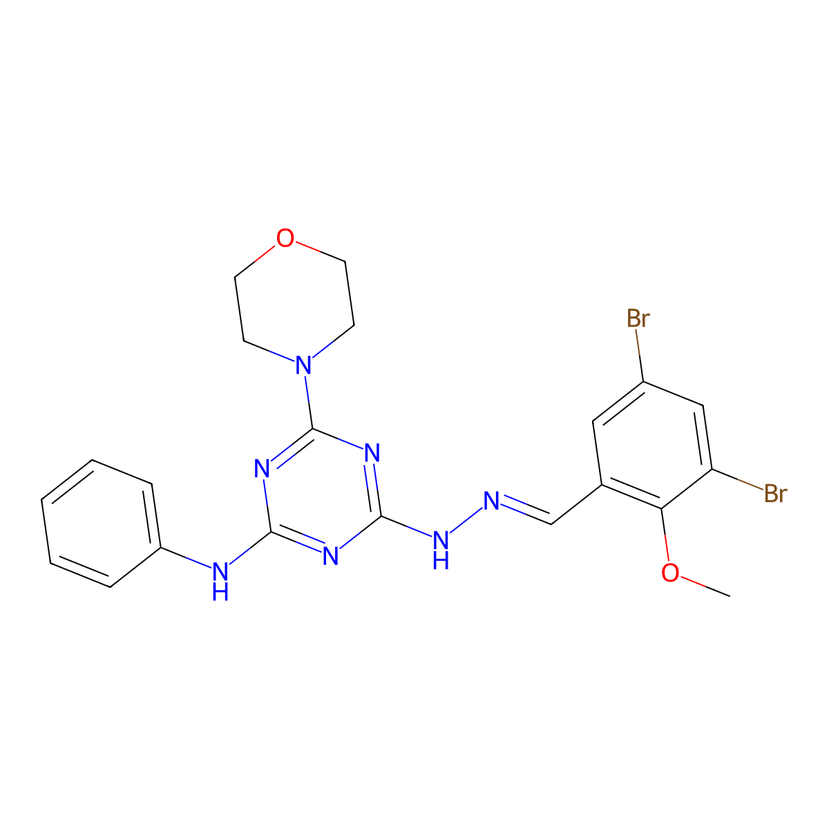 3,5-Dibromo-2-methoxybenzaldehyde 2-[4-(4-morpholinyl)-6-(phenylamino)-1,3,5-triazin-2-yl]hydrazone molecular structure, CAS 328032-18-4