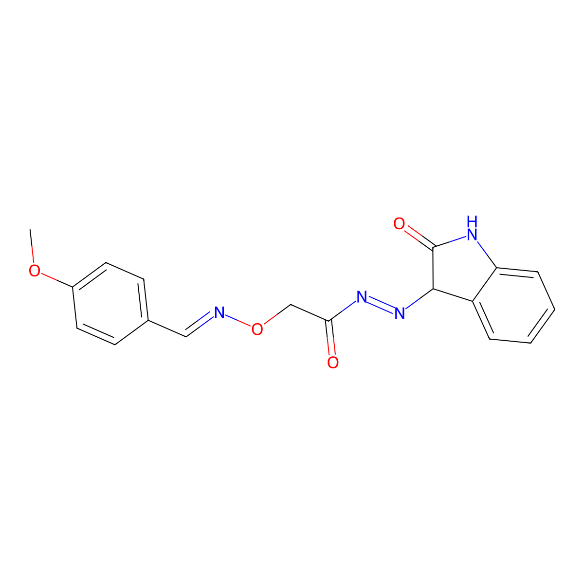 2-[(4-methoxyphenyl)methylideneamino]oxy-N-[(2-oxo-1,3-dihydroindol-3-yl)imino]acetamide molecular structure, CAS 328035-32-1