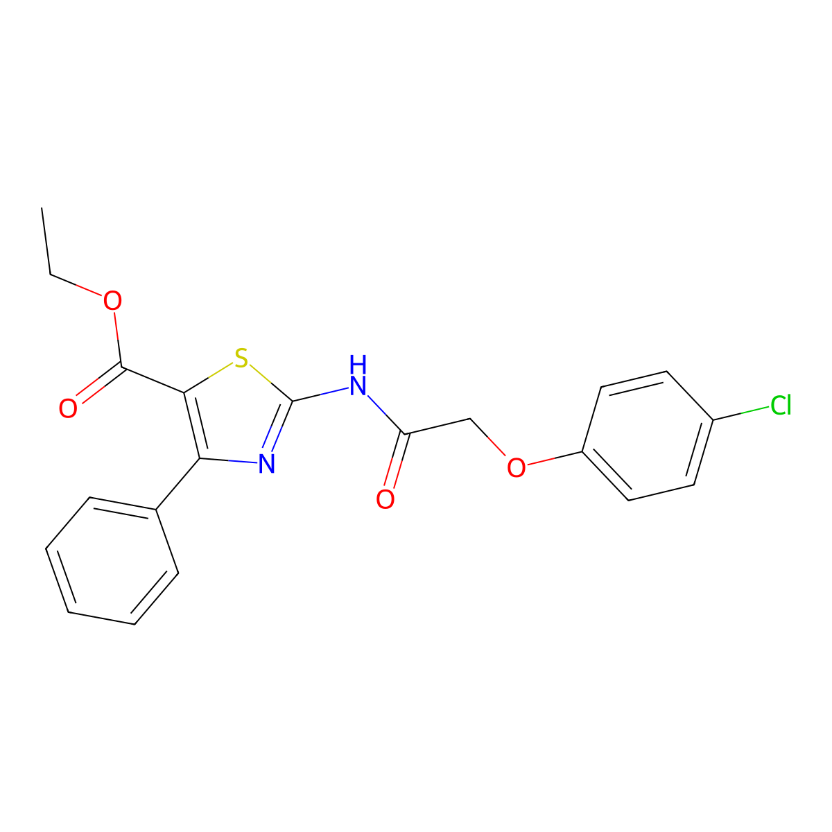 Ethyl 2-(2-(4-chlorophenoxy)acetamido)-4-phenylthiazole-5-carboxylate molecular structure, CAS 328037-87-2