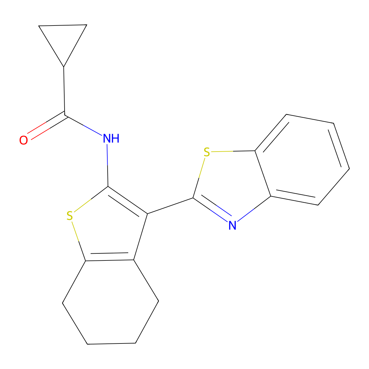 N-[3-(1,3-benzothiazol-2-yl)-4,5,6,7-tetrahydro-1-benzothiophen-2-yl]cyclopropanecarboxamide molecular structure, CAS 328037-96-3
