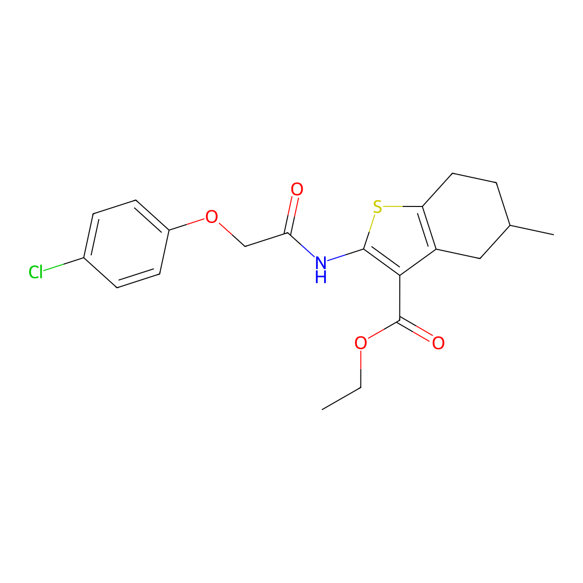 Ethyl 2-(2-(4-chlorophenoxy)acetamido)-5-methyl-4,5,6,7-tetrahydrobenzo[b]thiophene-3-carboxylate molecular structure, CAS 328037-97-4