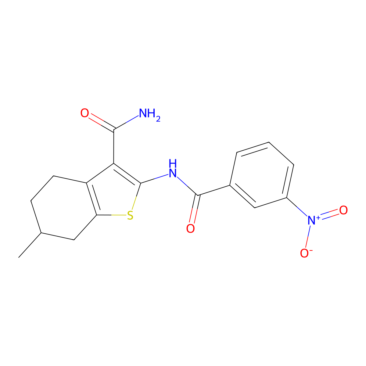 6-Methyl-2-(3-nitrobenzamido)-4,5,6,7-tetrahydro-1-benzothiophene-3-carboxamide molecular structure, CAS 328038-12-6
