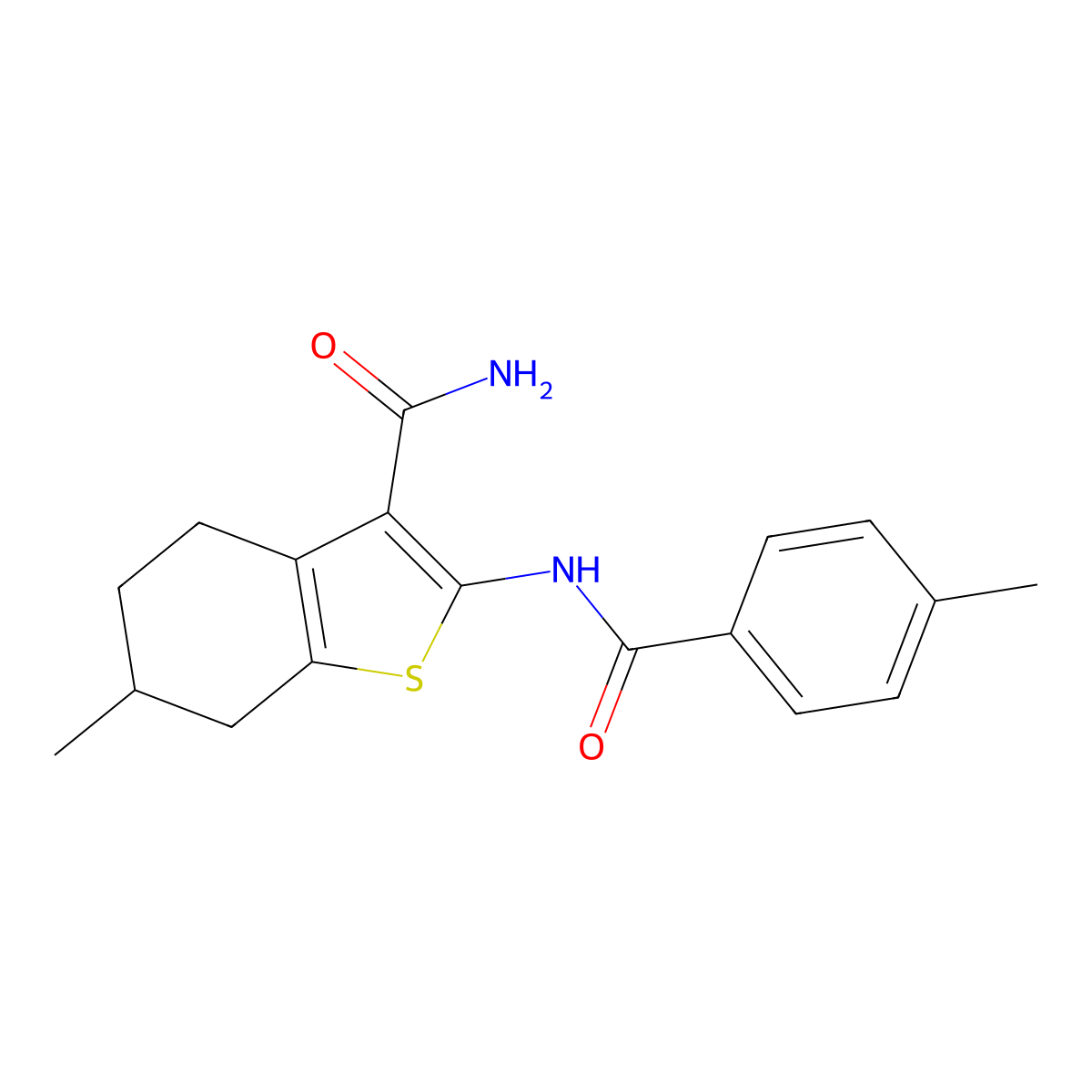 6-Methyl-2-[(4-methylbenzoyl)amino]-4,5,6,7-tetrahydro-1-benzothiophene-3-carboxamide molecular structure, CAS 328038-17-1