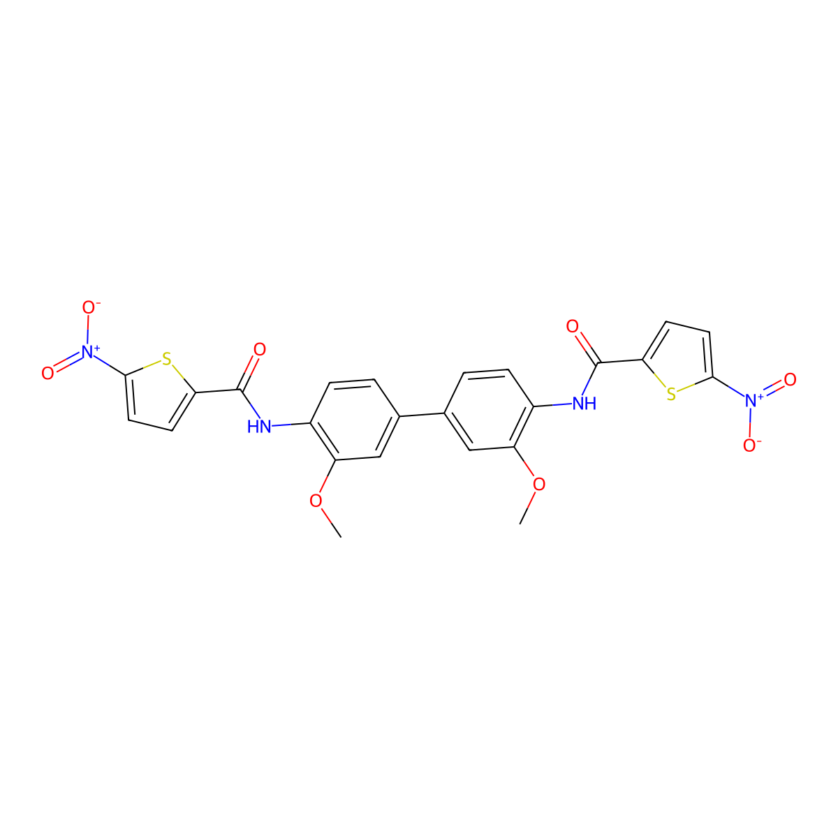 N-[2-methoxy-4-[3-methoxy-4-[(5-nitrothiophene-2-carbonyl)amino]phenyl]phenyl]-5-nitrothiophene-2-carboxamide molecular structure, CAS 328038-30-8