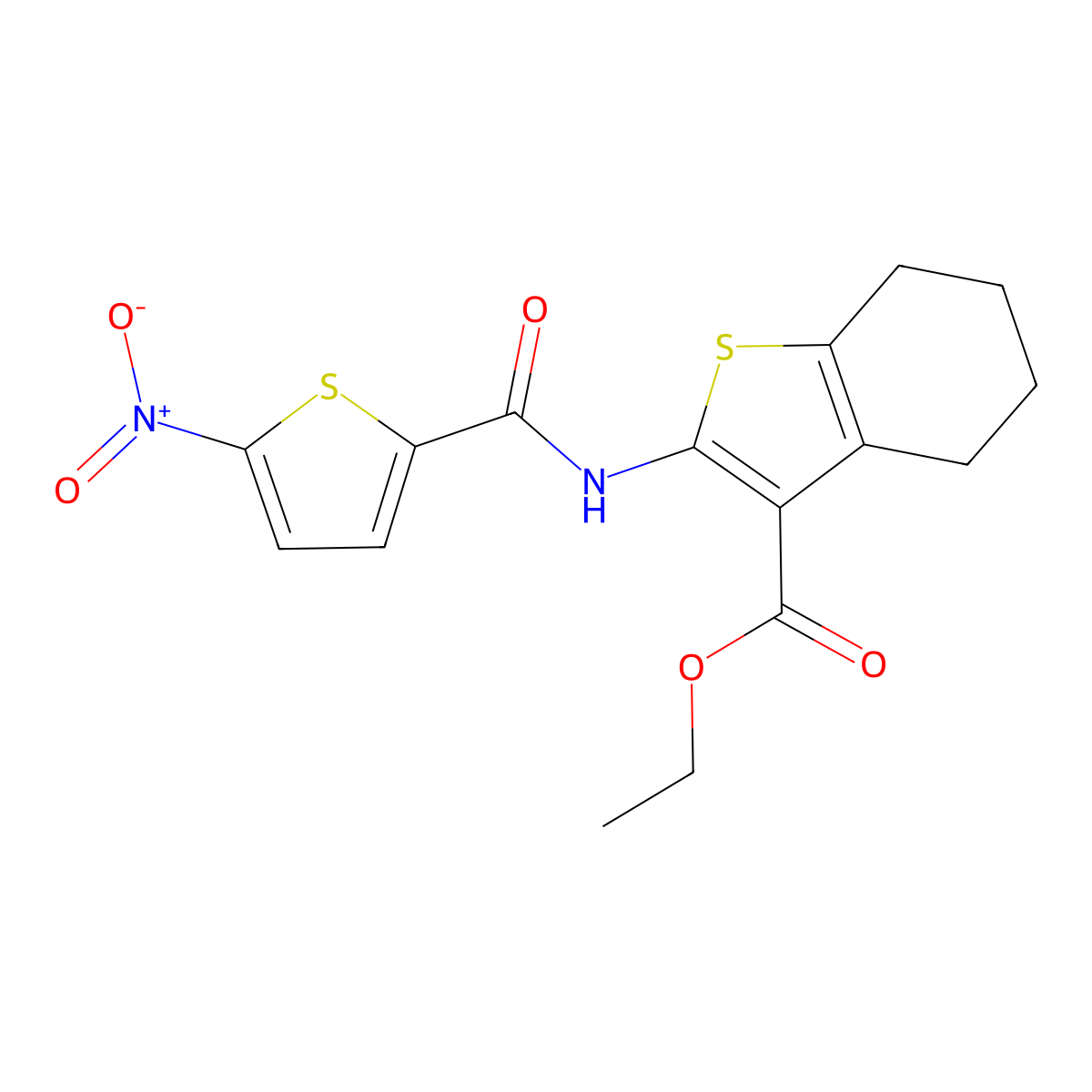 Ethyl 2-(5-nitrothiophene-2-carboxamido)-4,5,6,7-tetrahydrobenzo[b]thiophene-3-carboxylate molecular structure, CAS 328038-33-1