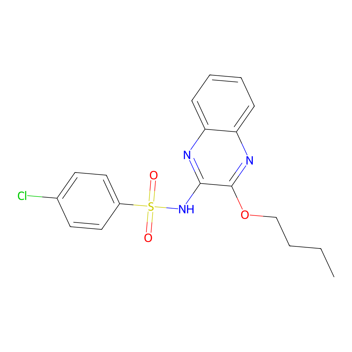 N-(3-butoxyquinoxalin-2-yl)-4-chlorobenzene-1-sulfonamide molecular structure, CAS 328039-72-1