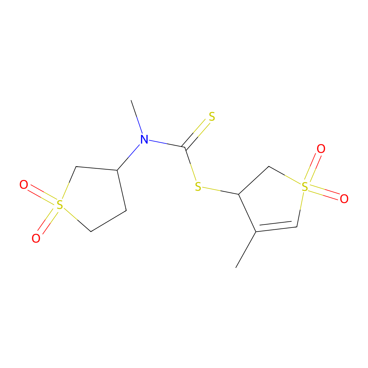 4-Methyl-1,1-dioxido-2,3-dihydrothien-3-yl 1,1-dioxidotetrahydrothien-3-yl(methyl)dithiocarbamate molecular structure, CAS 328068-27-5