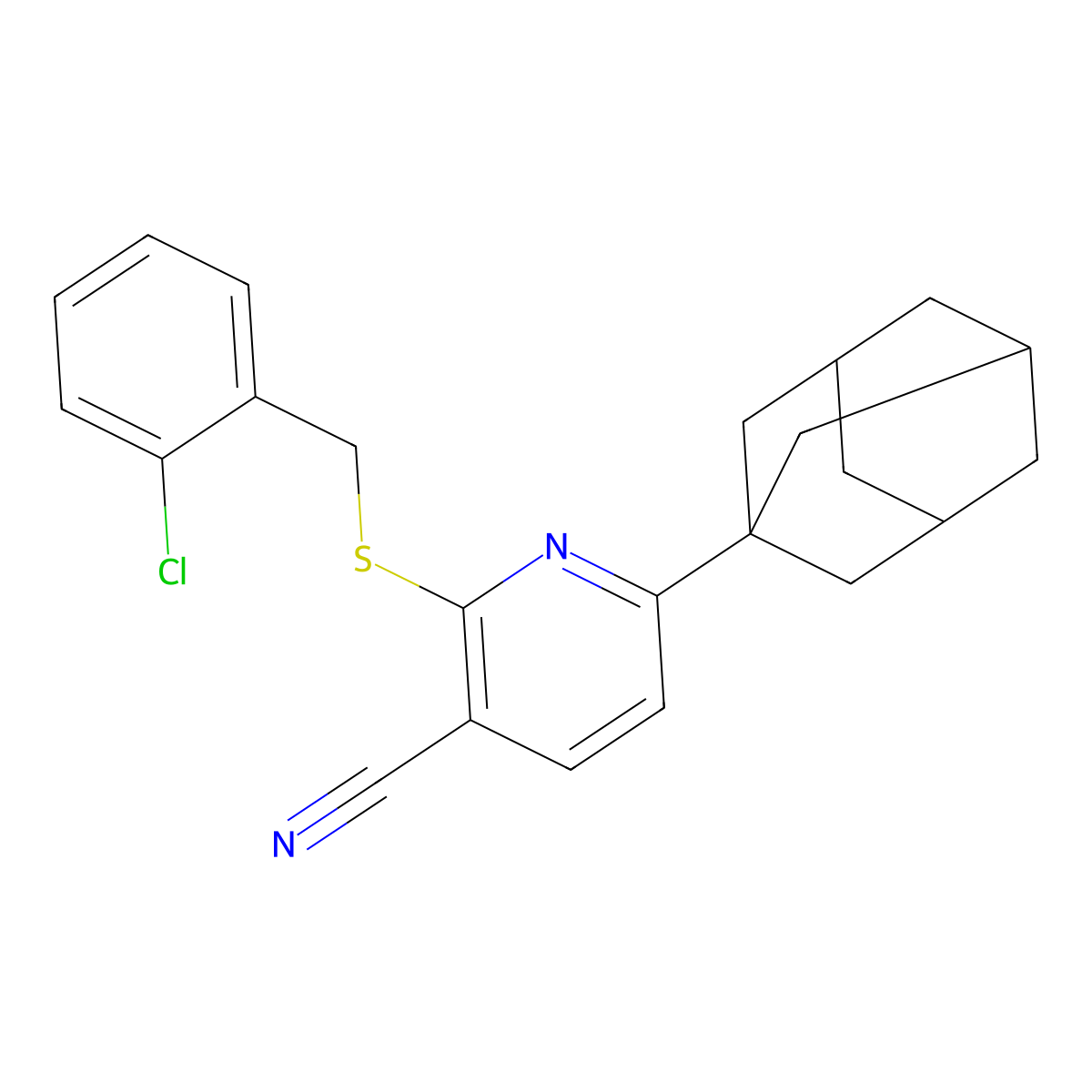6-(1-Adamantyl)-2-[(2-chlorophenyl)methylsulfanyl]pyridine-3-carbonitrile molecular structure, CAS 328068-29-7