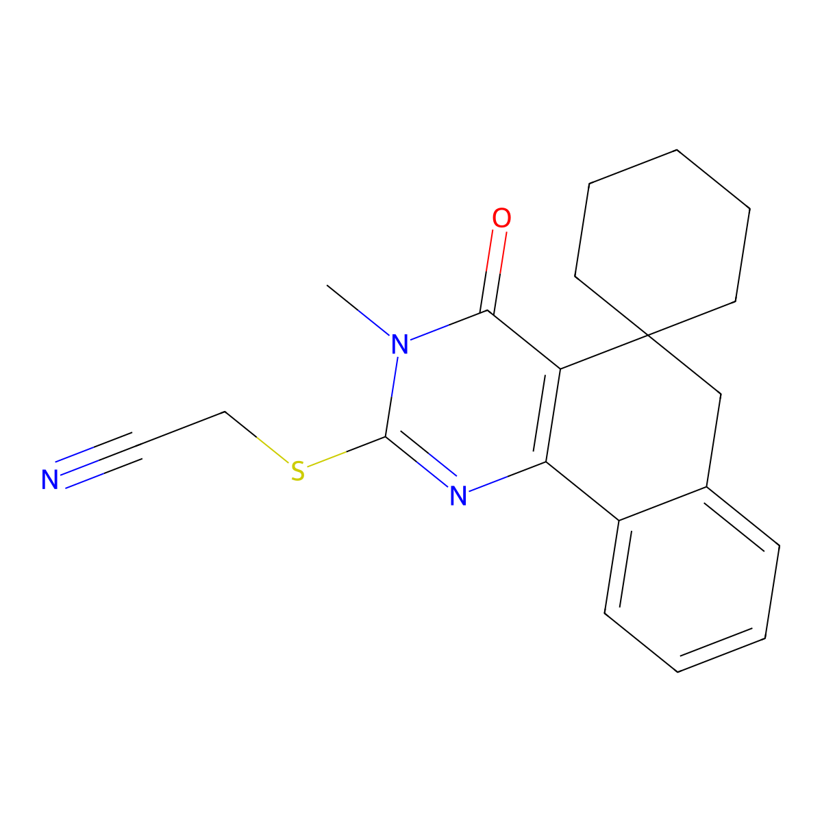 2-(3-methyl-4-oxospiro[6H-benzo[h]quinazoline-5,1'-cyclohexane]-2-yl)sulfanylacetonitrile molecular structure, CAS 328068-36-6