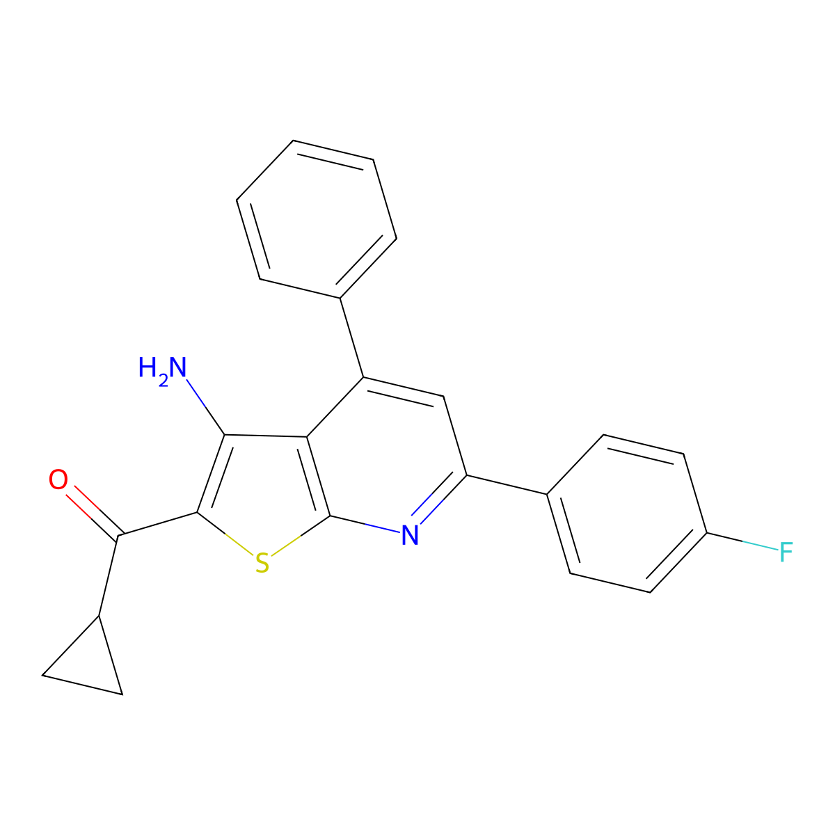 [3-Amino-6-(4-fluorophenyl)-4-phenylthieno[2,3-b]pyridin-2-yl]-cyclopropylmethanone molecular structure, CAS 328068-42-4