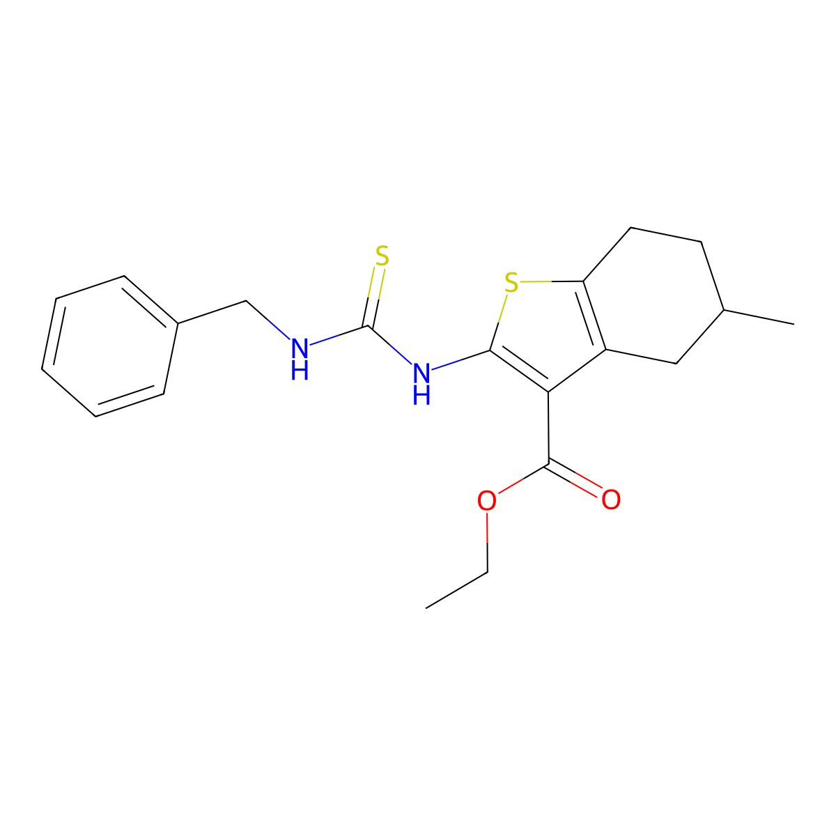 Ethyl 2-[(benzylcarbamothioyl)amino]-5-methyl-4,5,6,7-tetrahydro-1-benzothiophene-3-carboxylate molecular structure, CAS 328068-60-6