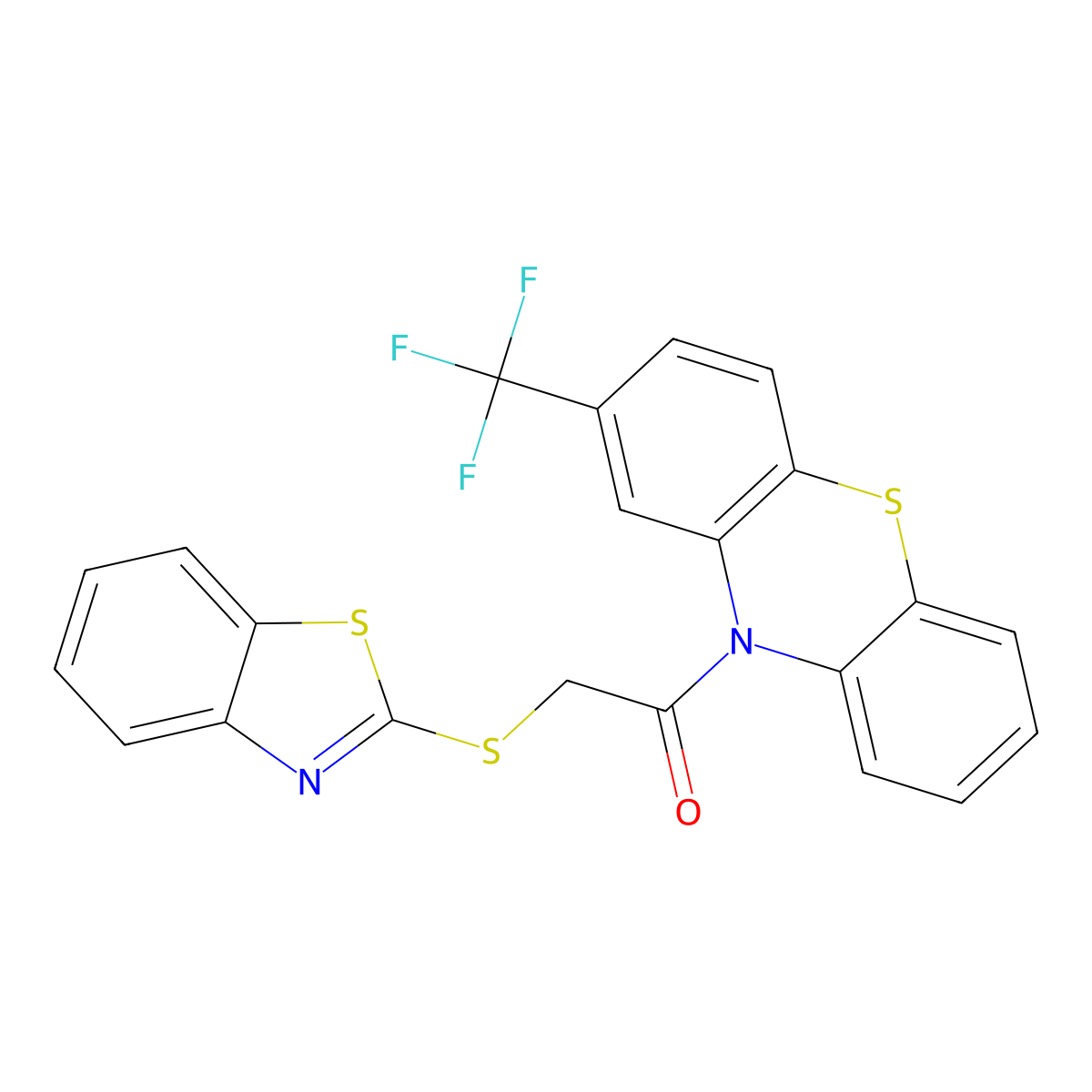 2-(Benzothiazol-2-ylsulfanyl)-1-(2-trifluoromethyl-phenothiazin-10-yl)-ethanone molecular structure, CAS 328068-61-7