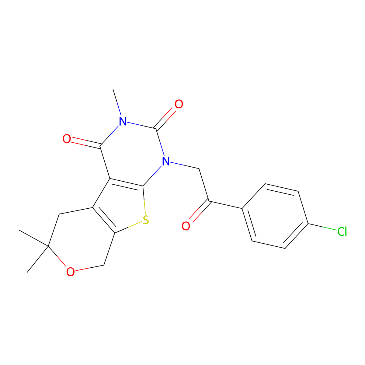 1-[2-(4-chlorophenyl)-2-oxoethyl]-3,6,6-trimethyl-1,5,6,8-tetrahydro-2H-pyrano[4',3':4,5]thieno[2,3-d]pyrimidine-2,4(3H)-dione molecular structure, CAS 328068-68-4