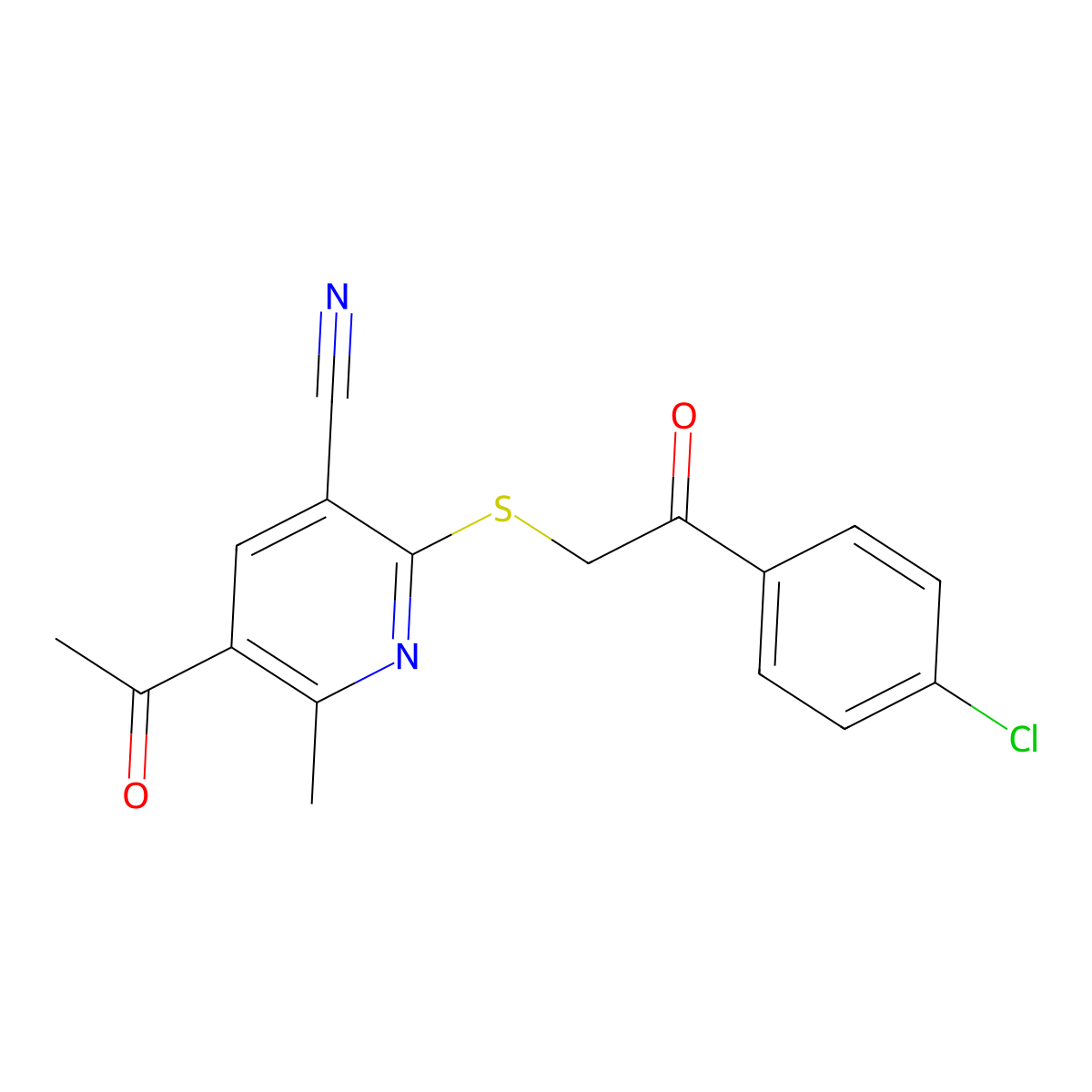 5-Acetyl-2-{[2-(4-chlorophenyl)-2-oxoethyl]sulfanyl}-6-methylpyridine-3-carbonitrile molecular structure, CAS 328068-69-5