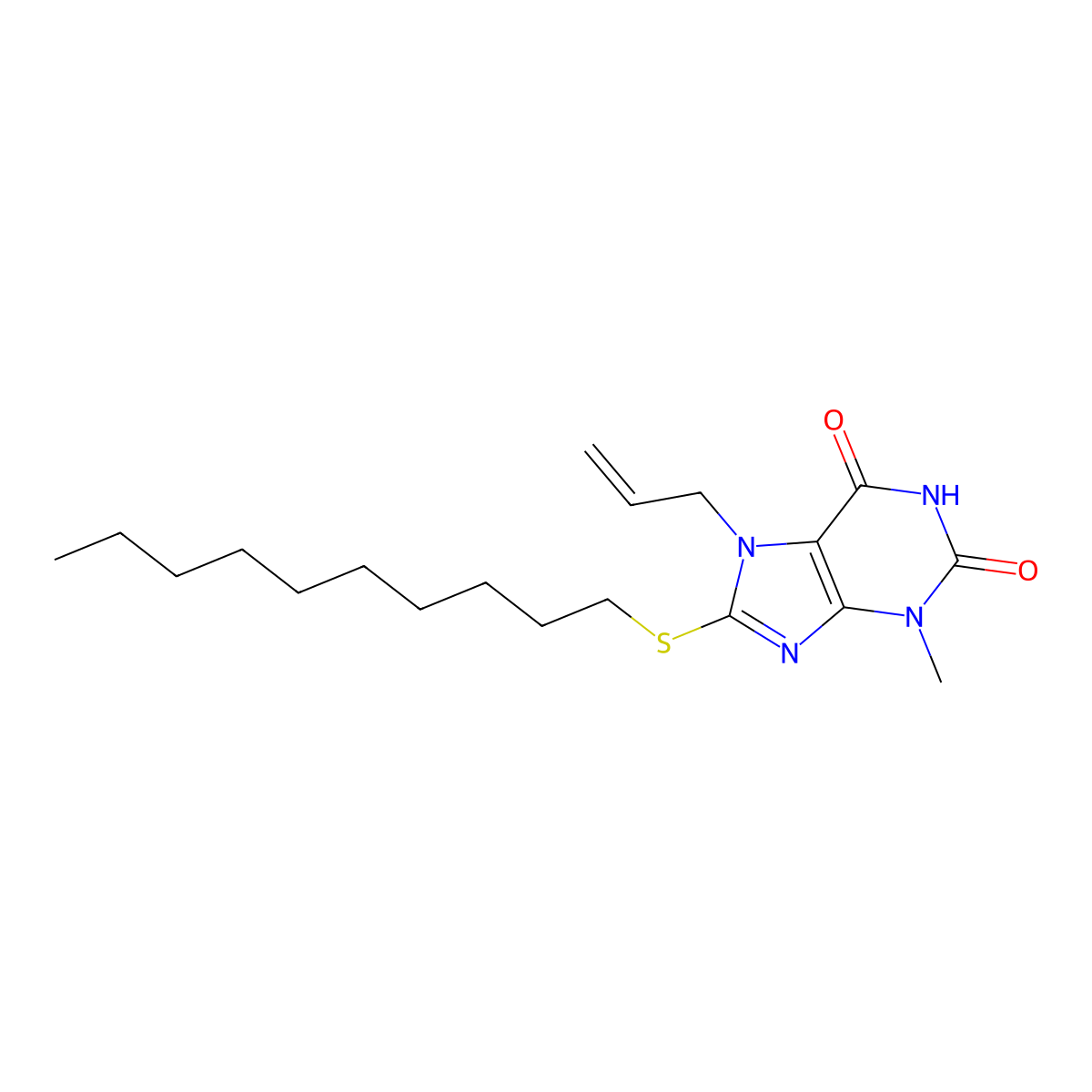 7-Allyl-8-decylsulfanyl-3-methyl-3,7-dihydro-purine-2,6-dione molecular structure, CAS 328068-70-8