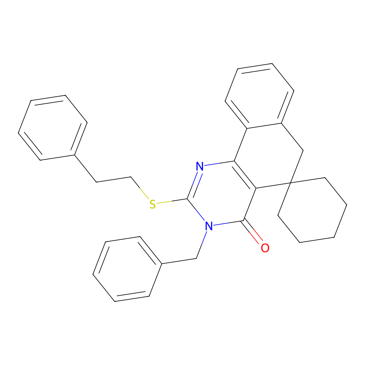 3-benzyl-2-(2-phenylethylsulfanyl)spiro[6H-benzo[h]quinazoline-5,1'-cyclohexane]-4-one molecular structure, CAS 328068-74-2
