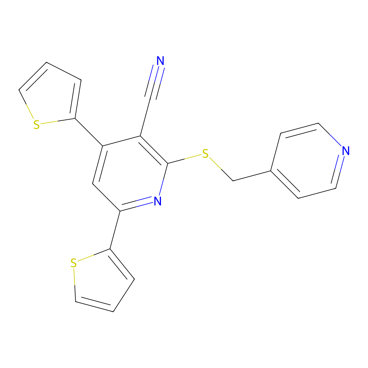 2-(Pyridin-4-ylmethylsulfanyl)-4,6-dithiophen-2-ylpyridine-3-carbonitrile molecular structure, CAS 328068-76-4