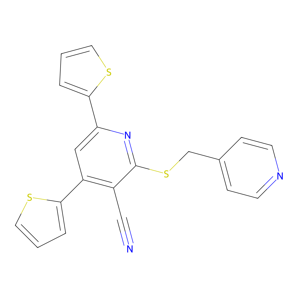2-(Pyridin-4-ylmethylsulfanyl)-4,6-dithiophen-2-ylpyridine-3-carbonitrile molecular structure, CAS 328068-76-4