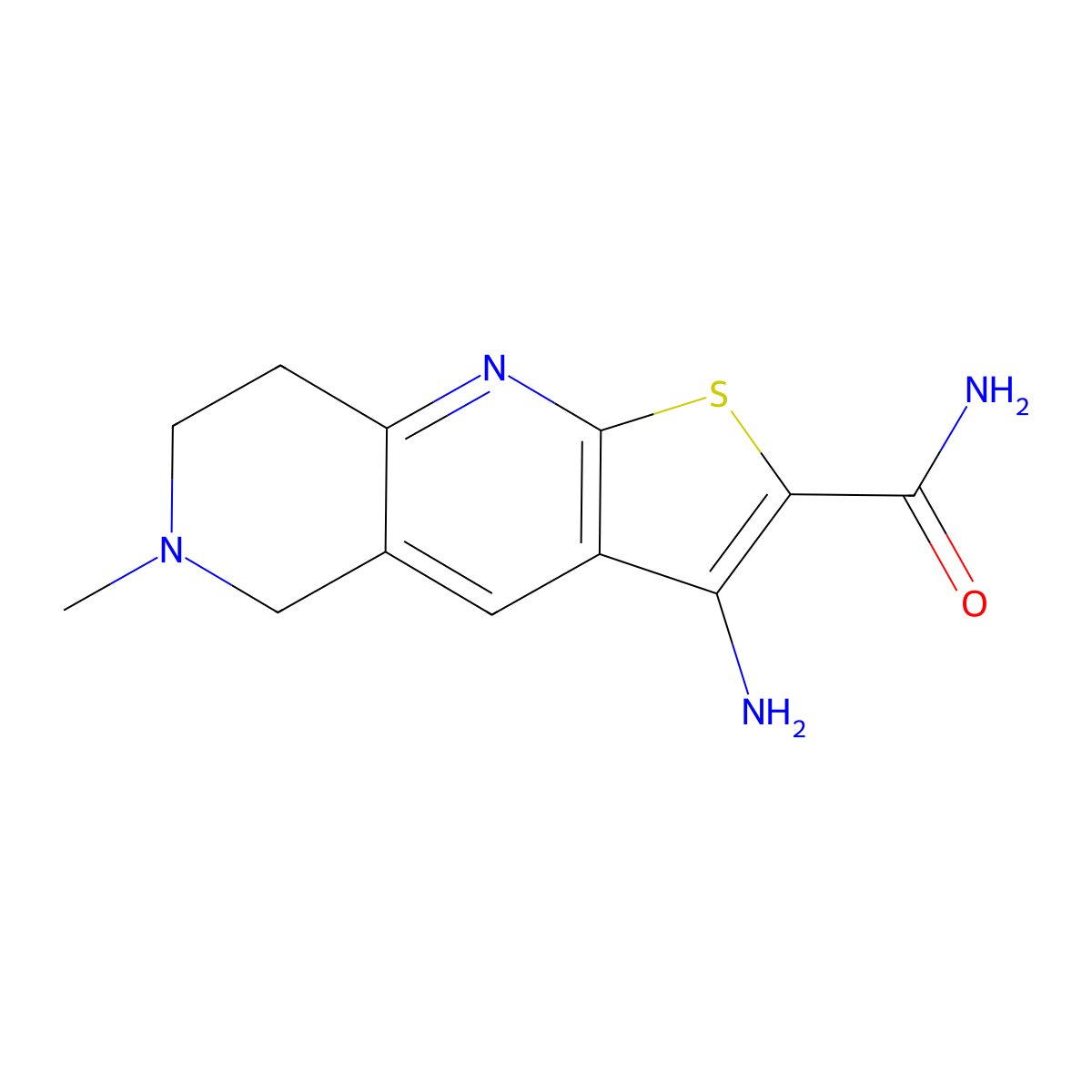 3-Amino-6-methyl-5,6,7,8-tetrahydrothieno[2,3-b][1,6]naphthyridine-2-carboxamide molecular structure, CAS 328068-90-2
