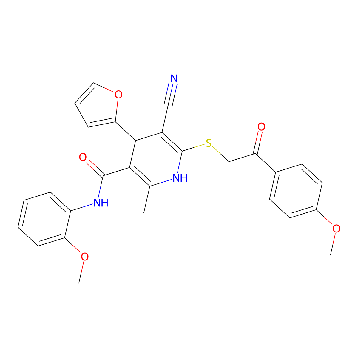 5-cyano-4-(furan-2-yl)-N-(2-methoxyphenyl)-6-{[2-(4-methoxyphenyl)-2-oxoethyl]sulfanyl}-2-methyl-1,4-dihydropyridine-3-carboxamide molecular structure, CAS 328068-94-6