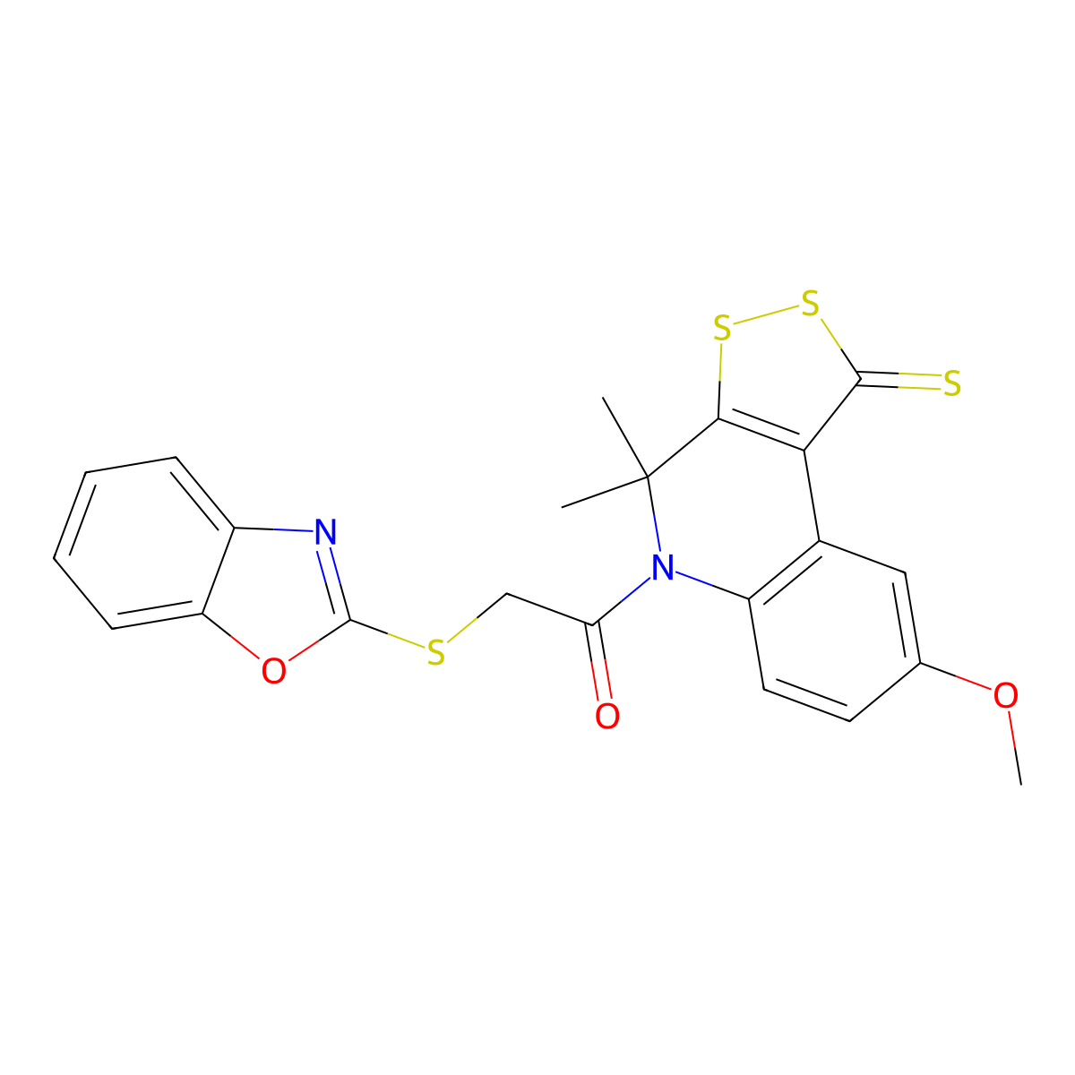 2-(1,3-Benzoxazol-2-ylsulfanyl)-1-(8-methoxy-4,4-dimethyl-1-sulfanylidenedithiolo[3,4-c]quinolin-5-yl)ethanone molecular structure, CAS 328068-97-9