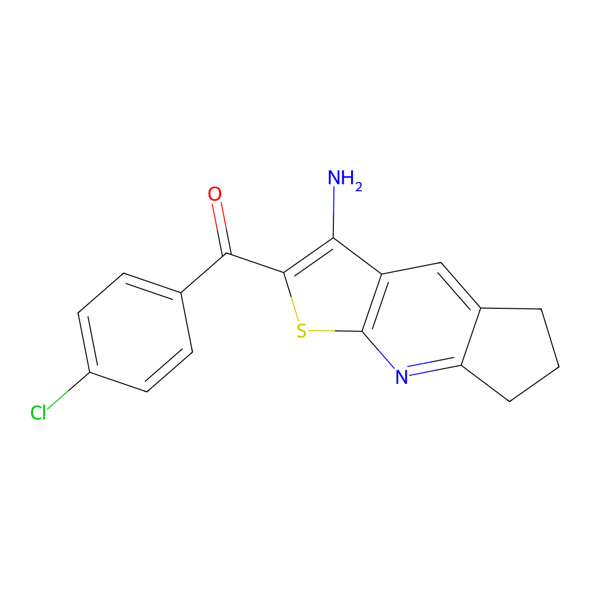 (3-amino-6,7-dihydro-5H-cyclopenta[b]thieno[3,2-e]pyridin-2-yl)(4-chlorophenyl)methanone molecular structure, CAS 328069-12-1