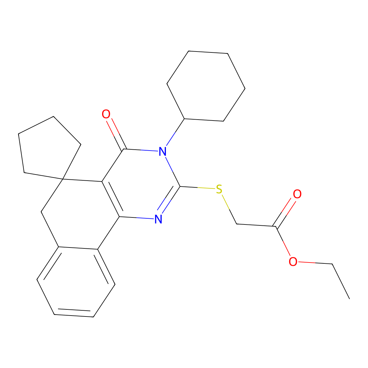 ethyl 2-(3-cyclohexyl-4-oxospiro[6H-benzo[h]quinazoline-5,1'-cyclopentane]-2-yl)sulfanylacetate molecular structure, CAS 328069-33-6