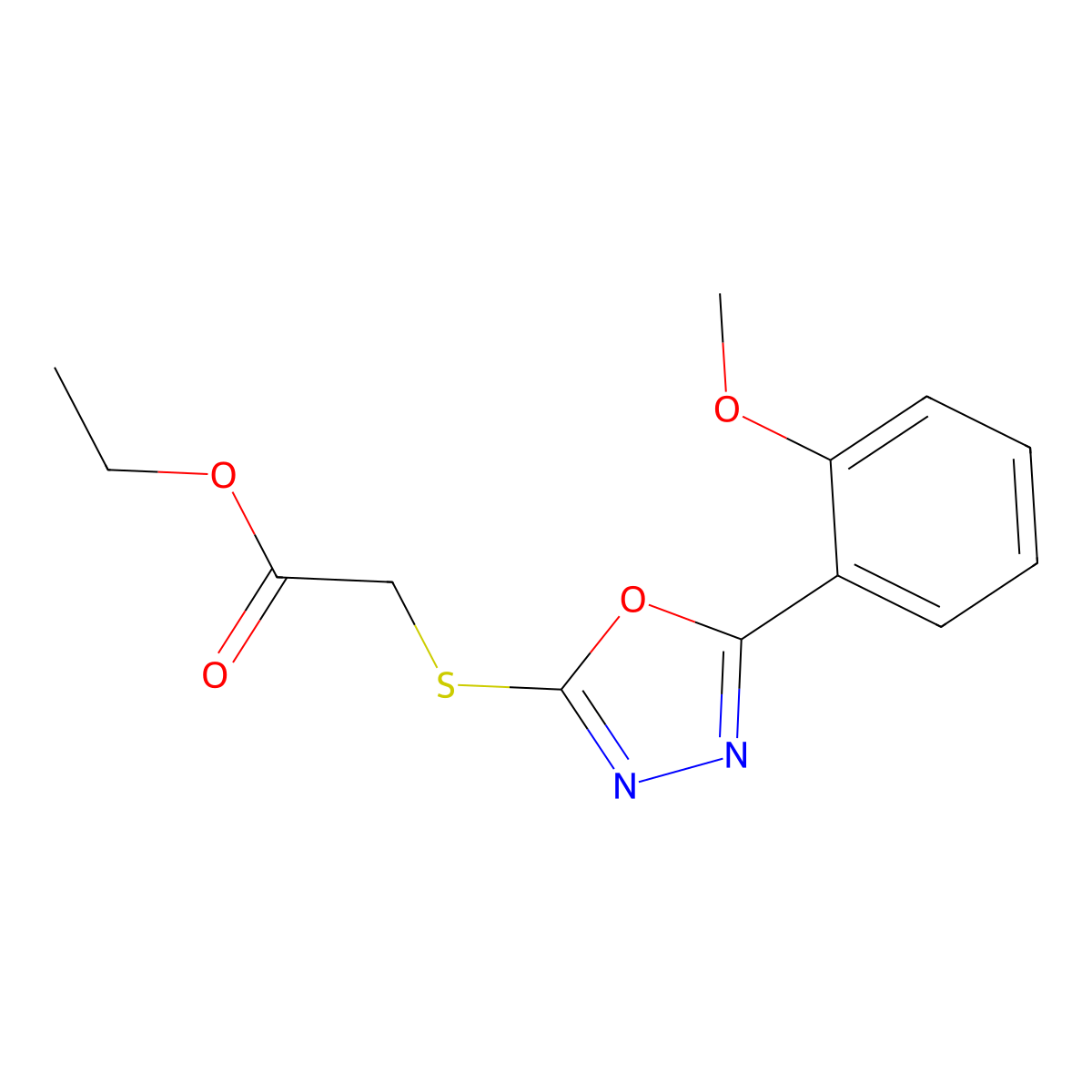 Ethyl {[5-(2-methoxyphenyl)-1,3,4-oxadiazol-2-yl]sulfanyl}acetate molecular structure, CAS 328069-34-7