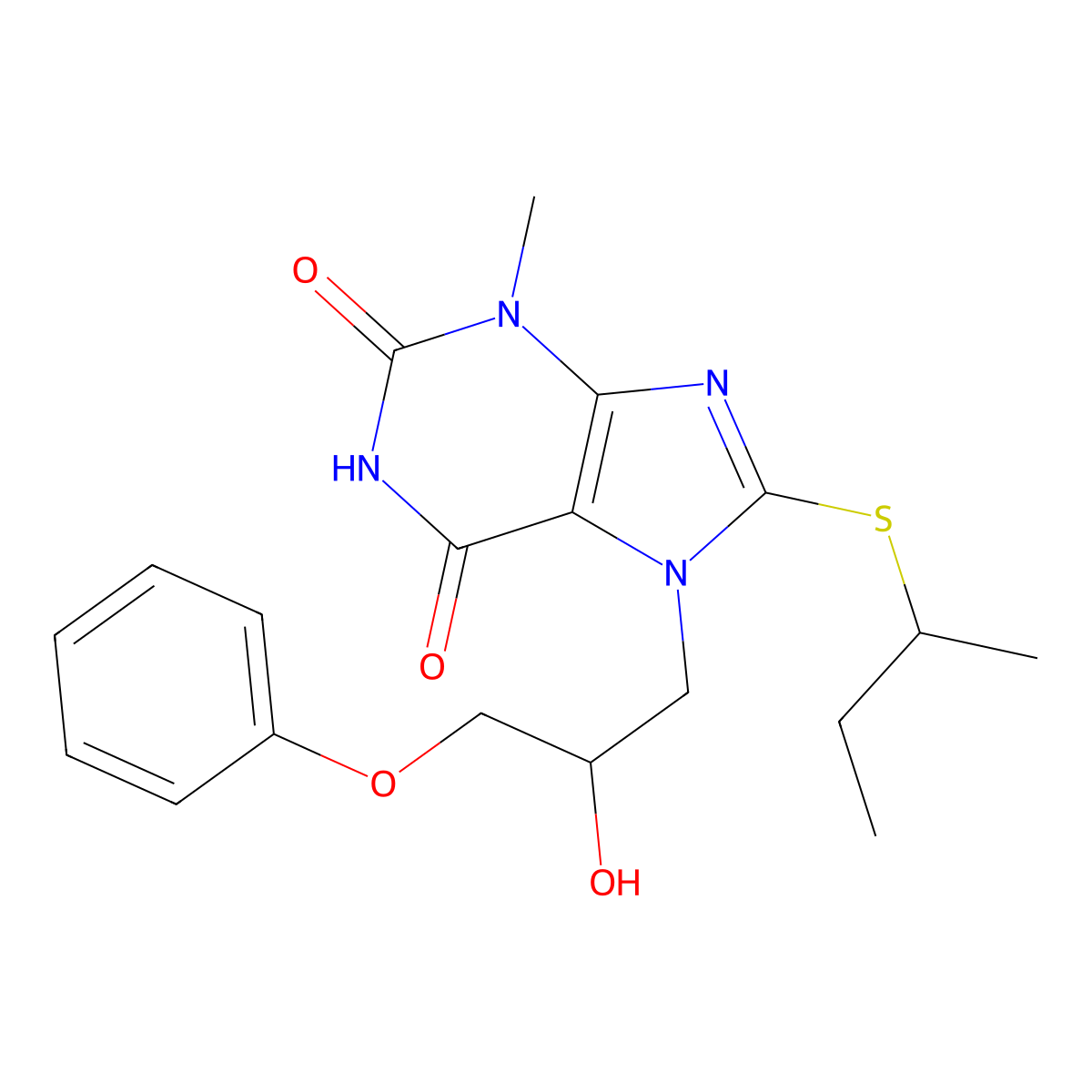 8-(sec-butylthio)-7-(2-hydroxy-3-phenoxypropyl)-3-methyl-1H-purine-2,6(3H,7H)-dione molecular structure, CAS 328069-42-7
