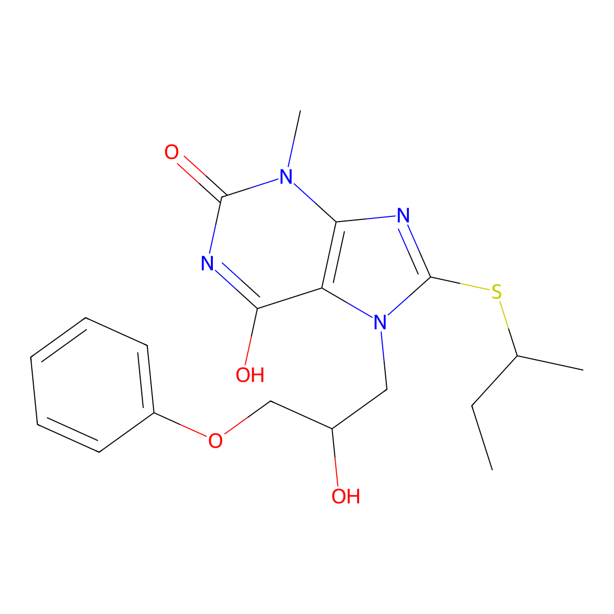 8-(sec-butylthio)-7-(2-hydroxy-3-phenoxypropyl)-3-methyl-1H-purine-2,6(3H,7H)-dione molecular structure, CAS 328069-42-7