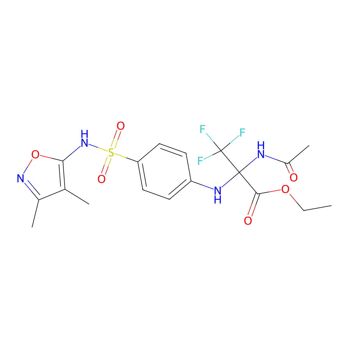 Ethyl 2-acetamido-2-[4-[(3,4-dimethyl-1,2-oxazol-5-yl)sulfamoyl]anilino]-3,3,3-trifluoropropanoate molecular structure, CAS 328069-46-1