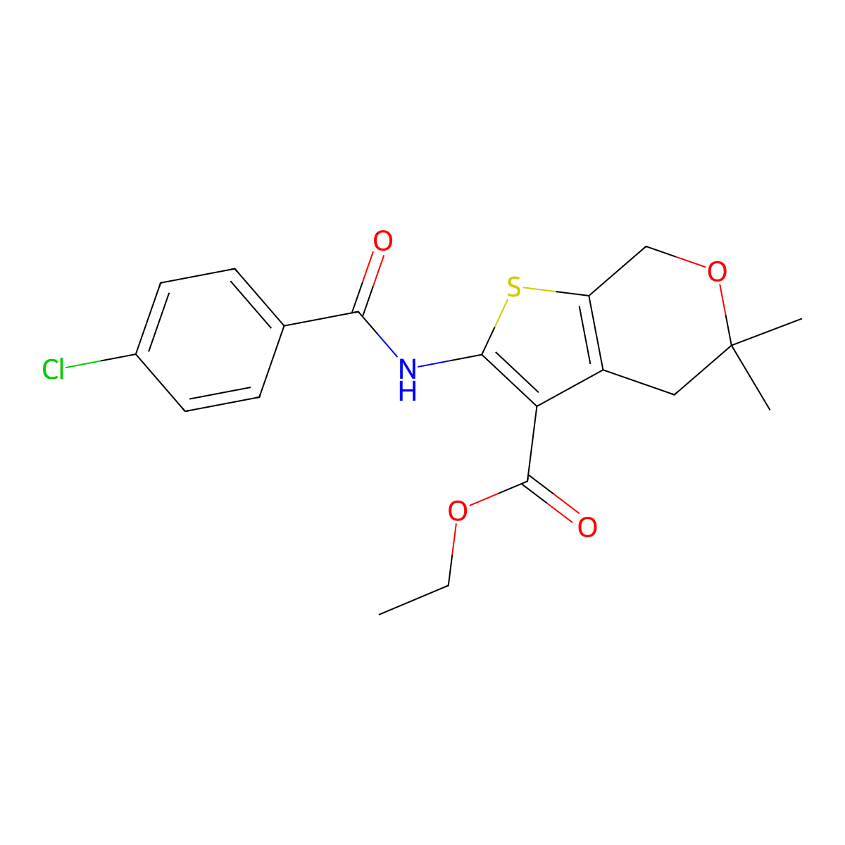 ethyl 2-(4-chlorobenzamido)-5,5-dimethyl-5,7-dihydro-4H-thieno[2,3-c]pyran-3-carboxylate molecular structure, CAS 328069-59-6