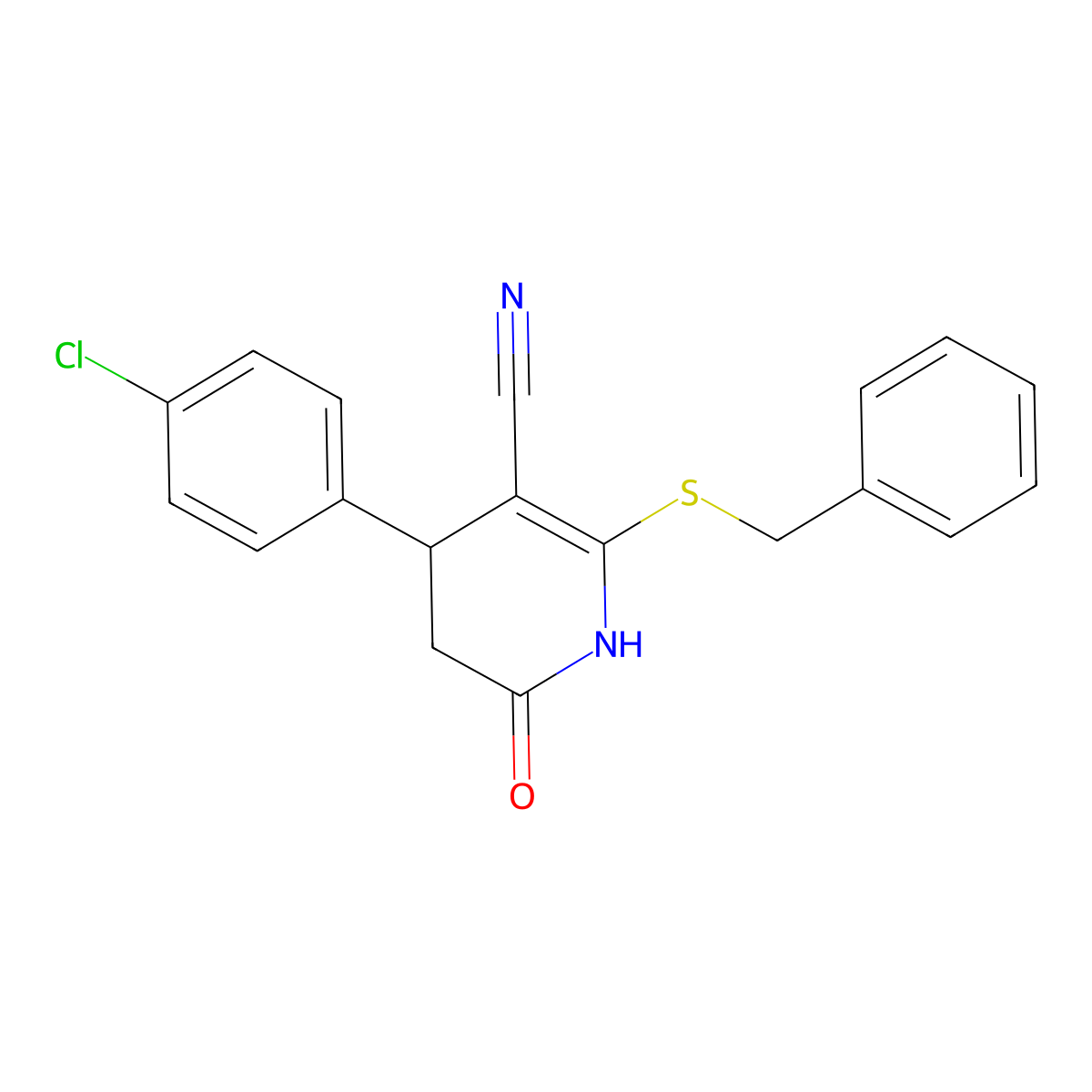 6-benzylsulfanyl-4-(4-chlorophenyl)-2-oxo-3,4-dihydro-1H-pyridine-5-carbonitrile molecular structure, CAS 328069-65-4