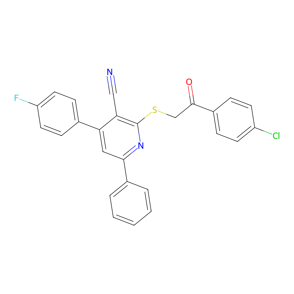 2-[2-(4-Chlorophenyl)-2-oxoethyl]sulfanyl-4-(4-fluorophenyl)-6-phenylpyridine-3-carbonitrile molecular structure, CAS 328069-70-1