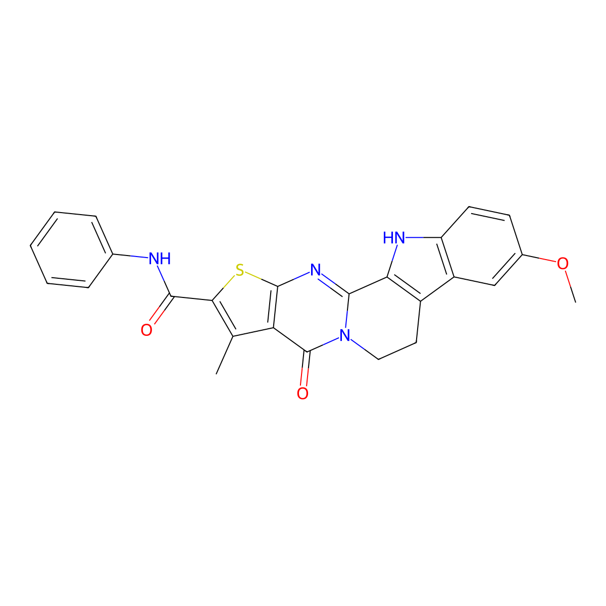 9-methoxy-3-methyl-4-oxo-N-phenyl-4,6,7,12-tetrahydrothieno[2'',3'':4',5']pyrimido[1',2':1,2]pyrido[3,4-b]indole-2-carboxamide molecular structure, CAS 328069-71-2