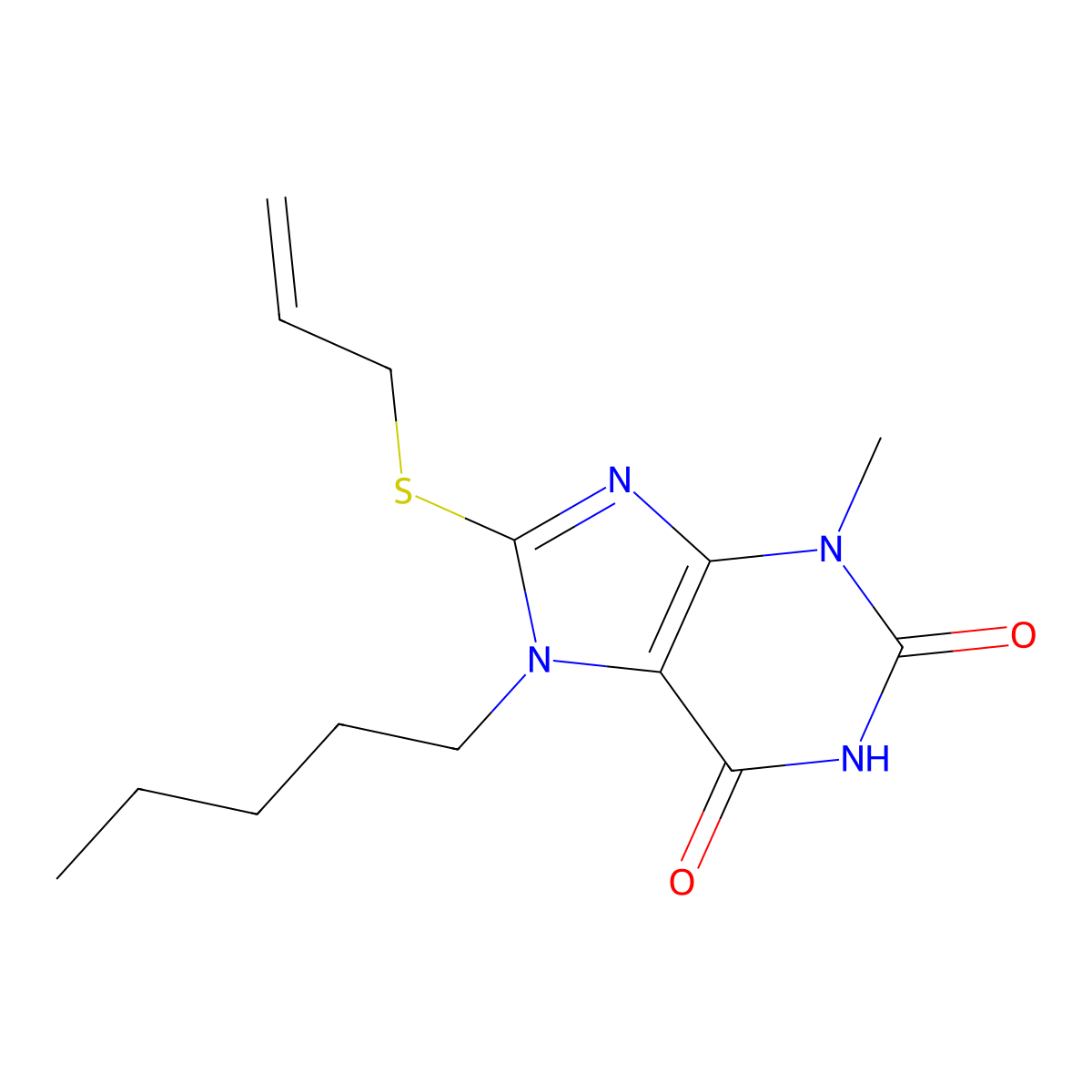 3-Methyl-7-pentyl-8-prop-2-enylsulfanylpurine-2,6-dione molecular structure, CAS 328069-73-4