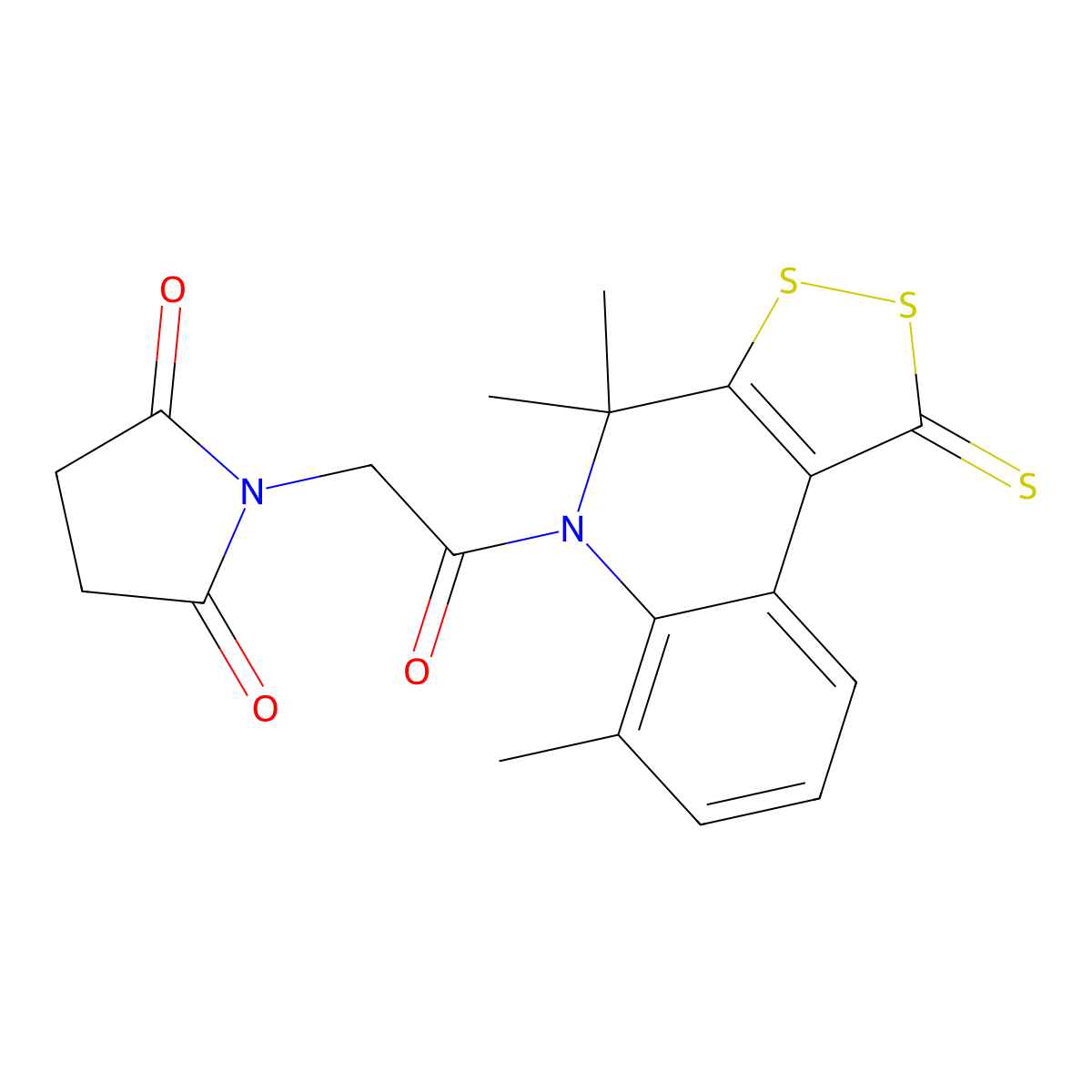 1-[2-oxo-2-(4,4,6-trimethyl-1-thioxo-1,4-dihydro-5H-[1,2]dithiolo[3,4-c]quinolin-5-yl)ethyl]pyrrolidine-2,5-dione molecular structure, CAS 328069-77-8