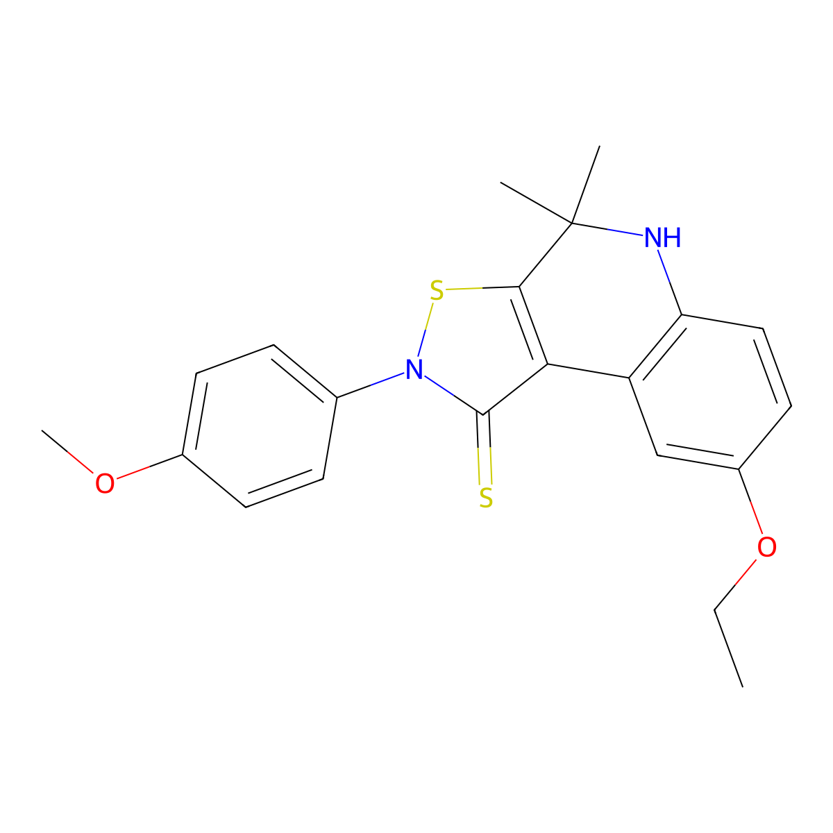 8-ethoxy-2-(4-methoxyphenyl)-4,4-dimethyl-4,5-dihydroisothiazolo[5,4-c]quinoline-1(2H)-thione molecular structure, CAS 328069-84-7