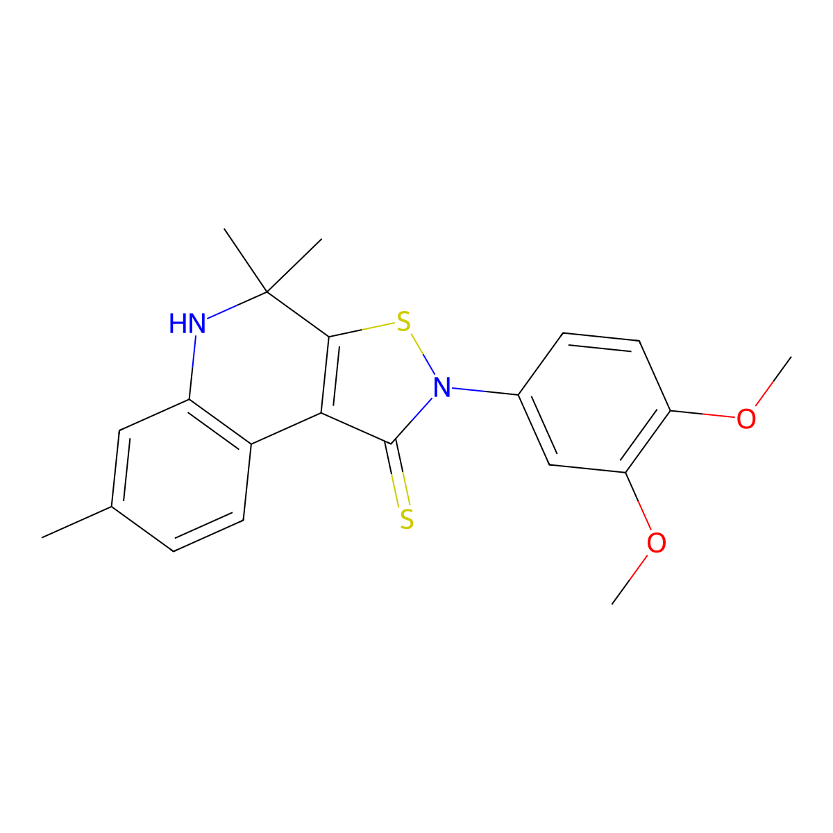 2-(3,4-dimethoxyphenyl)-4,4,7-trimethyl-4,5-dihydroisothiazolo[5,4-c]quinoline-1(2H)-thione molecular structure, CAS 328069-95-0