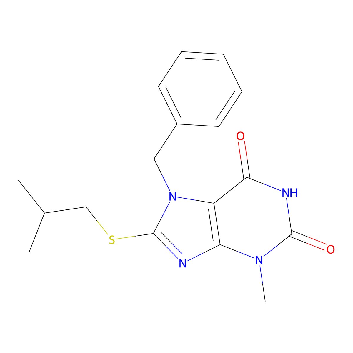 7-benzyl-8-(isobutylthio)-3-methyl-1H-purine-2,6(3H,7H)-dione molecular structure, CAS 328070-03-7