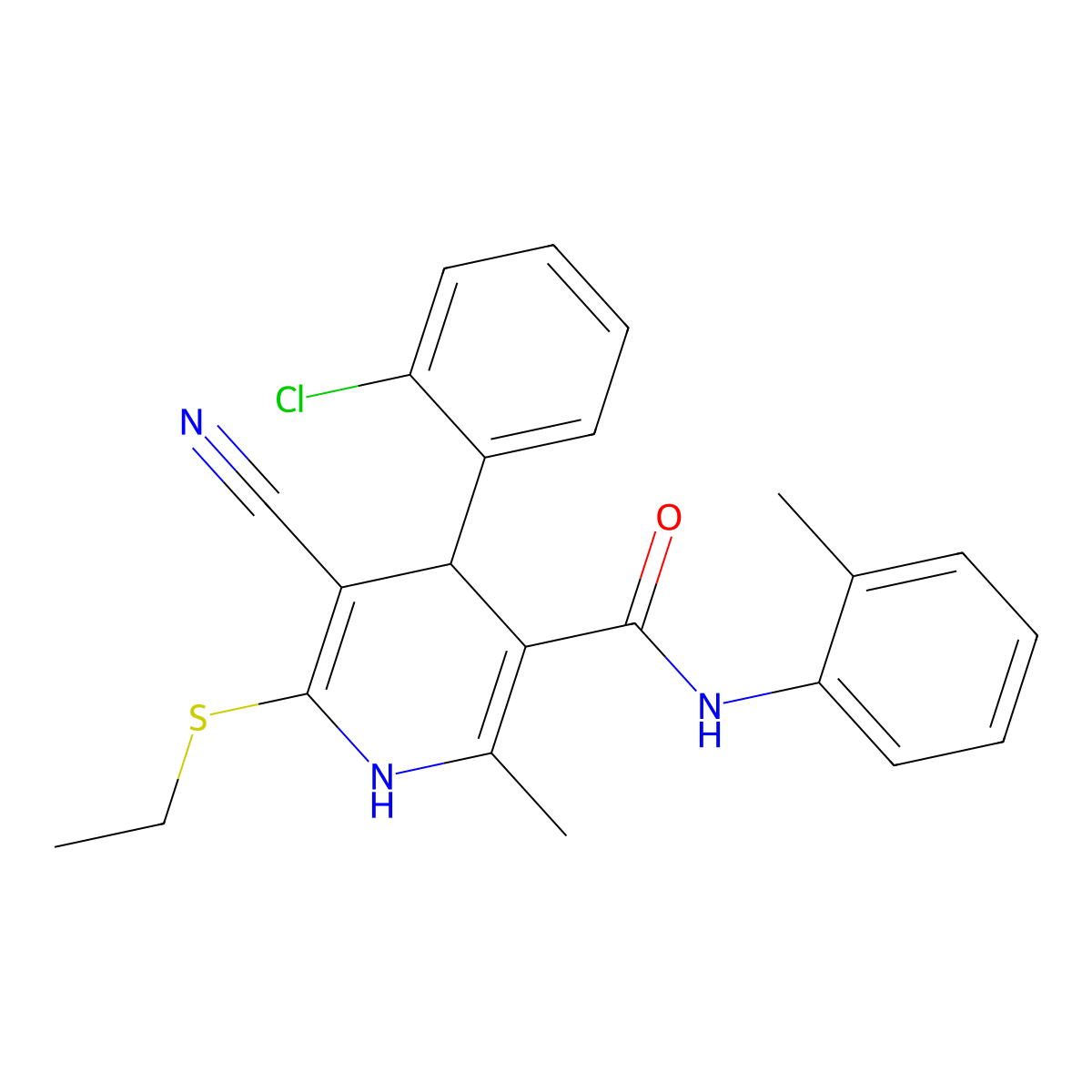 4-(2-chlorophenyl)-5-cyano-6-(ethylsulfanyl)-2-methyl-N-(2-methylphenyl)-1,4-dihydropyridine-3-carboxamide molecular structure, CAS 328070-04-8
