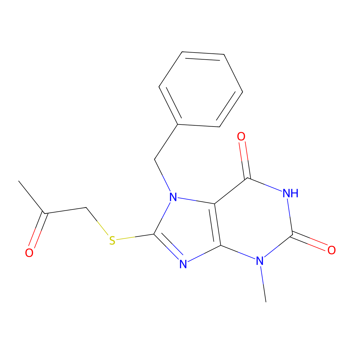 7-Benzyl-3-methyl-8-(2-oxo-propylsulfanyl)-3,7-dihydro-purine-2,6-dione molecular structure, CAS 328070-15-1