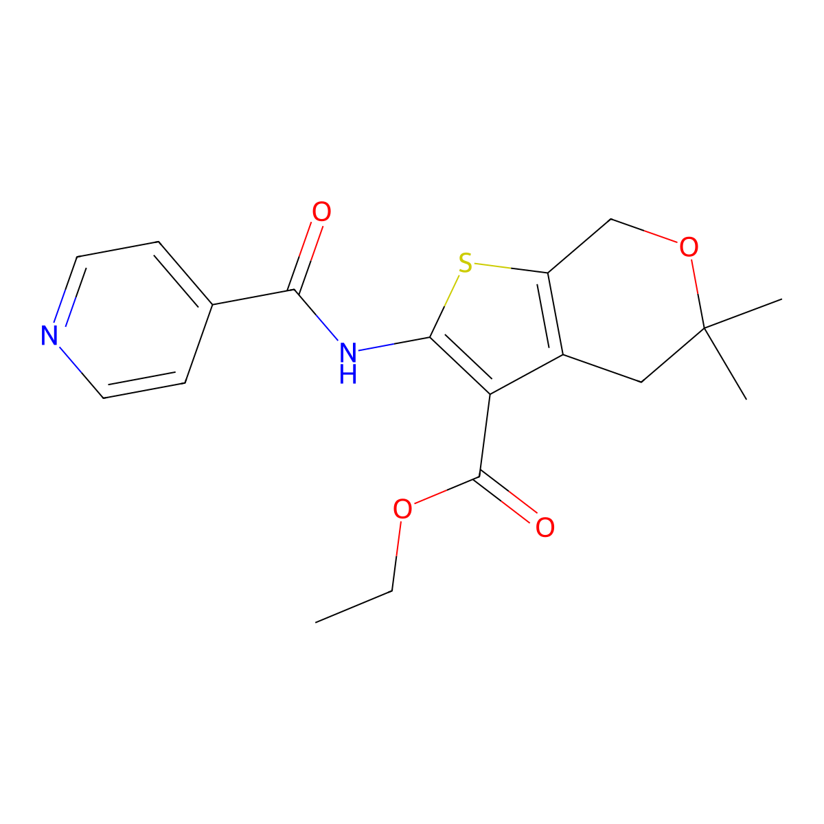 ethyl 2-(isonicotinoylamino)-5,5-dimethyl-4,7-dihydro-5H-thieno[2,3-c]pyran-3-carboxylate molecular structure, CAS 328070-32-2